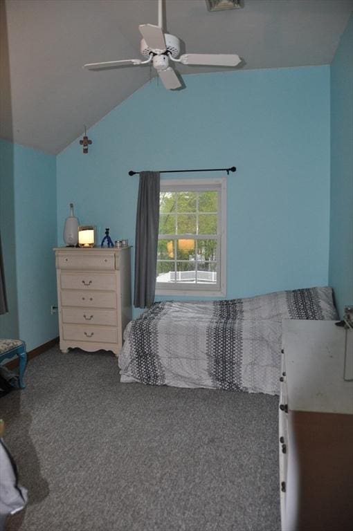34 Liberty Ln, Ashburnham, MA 01430 - bedroom featuring carpet, lofted ceiling, and ceiling fan