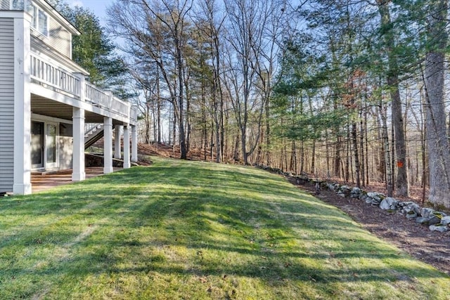 view of yard with a wooden deck