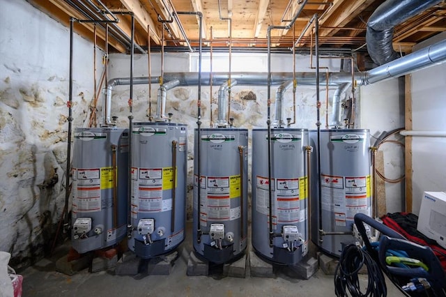 utility room featuring water heater