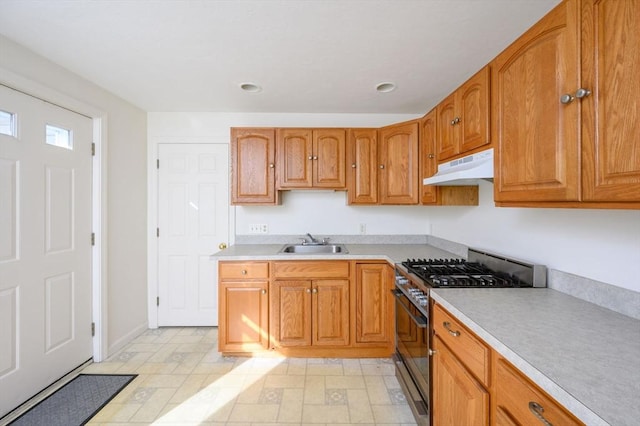 kitchen featuring sink and stainless steel range with gas cooktop