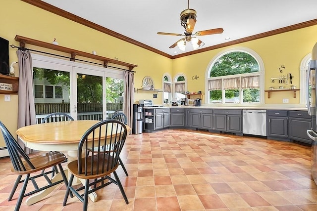 311 Main St, Franklin, MA 02038 - dining area with ceiling fan and ornamental molding