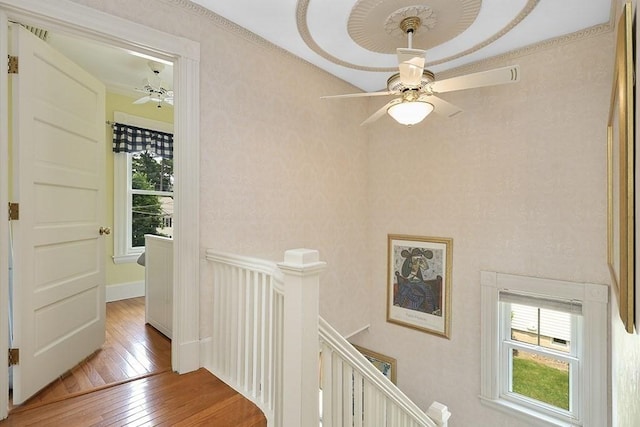 311 Main St, Franklin, MA 02038 - hall with an upstairs landing, healthy amount of natural light, wood-type flooring, and ornamental molding