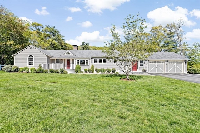 16 W Wind Acres, Norwell, MA 02061 - single story home featuring asphalt driveway, a front yard, a chimney, and an attached garage