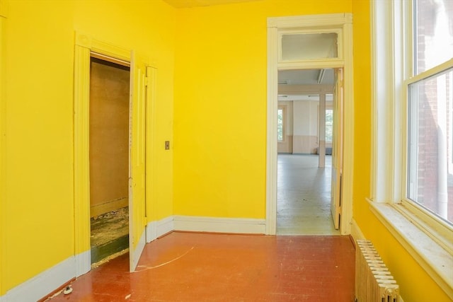 interior space featuring radiator, plenty of natural light, and wood-type flooring