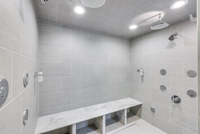 32-70 Lazell St, Hingham, MA 02043 - bathroom featuring a tile shower and recessed lighting