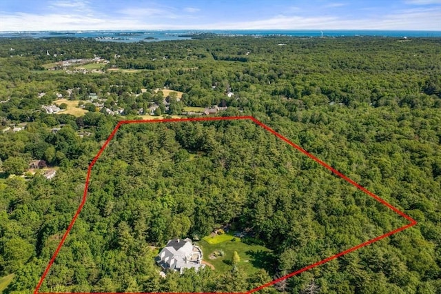 32-70 Lazell St, Hingham, MA 02043 - aerial view of property and surrounding area with a forest and property parcel outlined