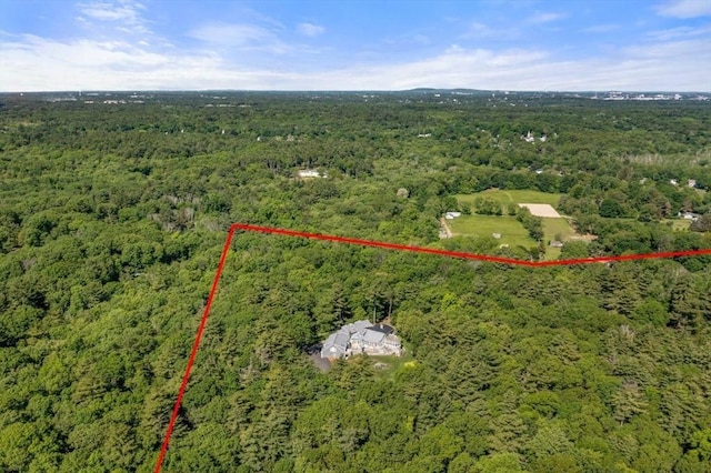 32-70 Lazell St, Hingham, MA 02043 - aerial view of property and surrounding area with a forest and property parcel outlined