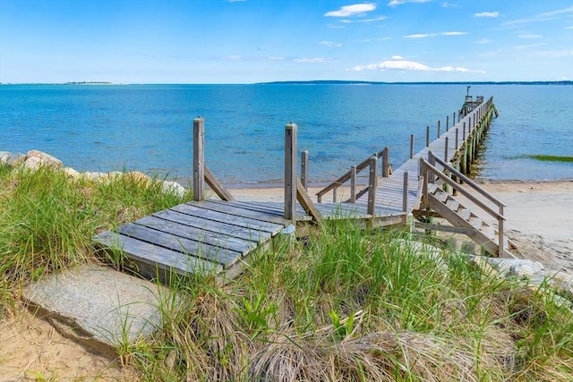 view of property's community featuring a water view and a dock