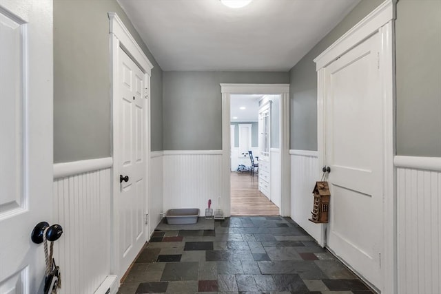 6-8 Maurice Ave, Lawrence, MA 01841 - hall with stone tile flooring and a wainscoted wall