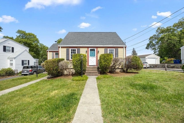 141 Hobart St, Braintree, MA 02184 - cape cod home with a front lawn, a garage, and roof with shingles