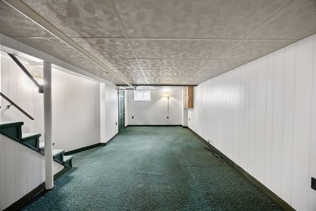 141 Hobart St, Braintree, MA 02184 - basement featuring carpet flooring, baseboards, and stairs