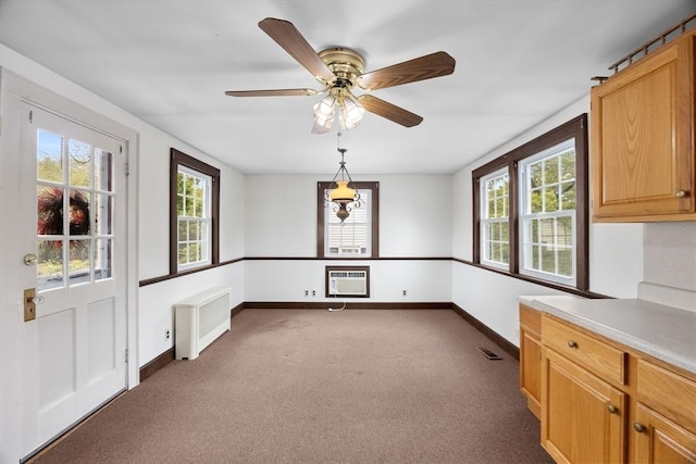 141 Hobart St, Braintree, MA 02184 - unfurnished dining area with radiator heating unit, dark carpet, plenty of natural light, and baseboards