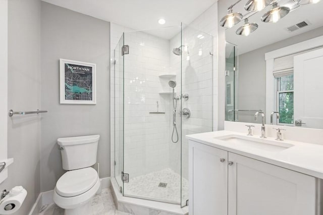 40 Carver Rd, Wellesley, MA 02481 - full bathroom with vanity, a shower stall, and marble look tiles