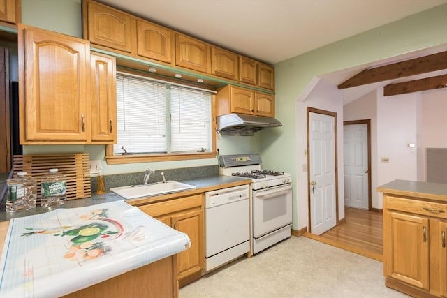 98 Safford St, Quincy, MA 02171 - kitchen with white appliances and under cabinet range hood