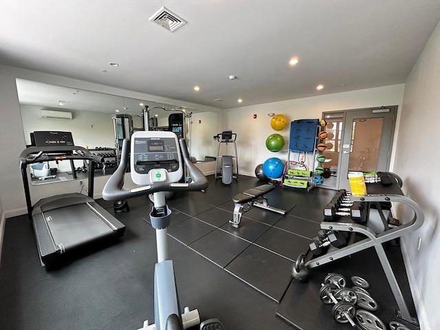 1 Brook Rd Unit 215, Quincy, MA 02169 - workout area with an AC wall unit, recessed lighting, and baseboards