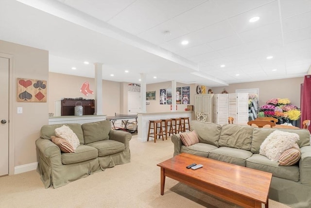 12 Cranberry Ln, Wrentham, MA 02093 - living room featuring light carpet, recessed lighting, and baseboards