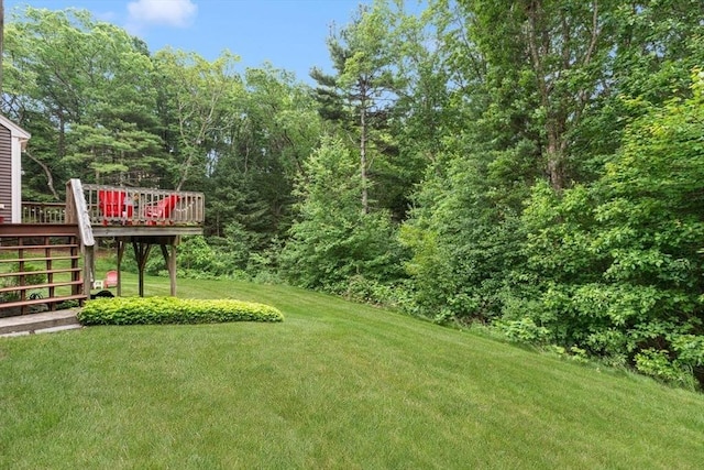 12 Cranberry Ln, Wrentham, MA 02093 - view of grassy yard with stairs and a deck