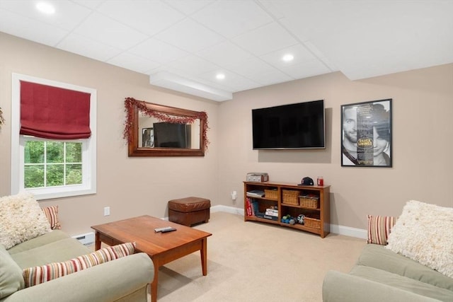 12 Cranberry Ln, Wrentham, MA 02093 - living area featuring baseboards, light carpet, recessed lighting, and a paneled ceiling