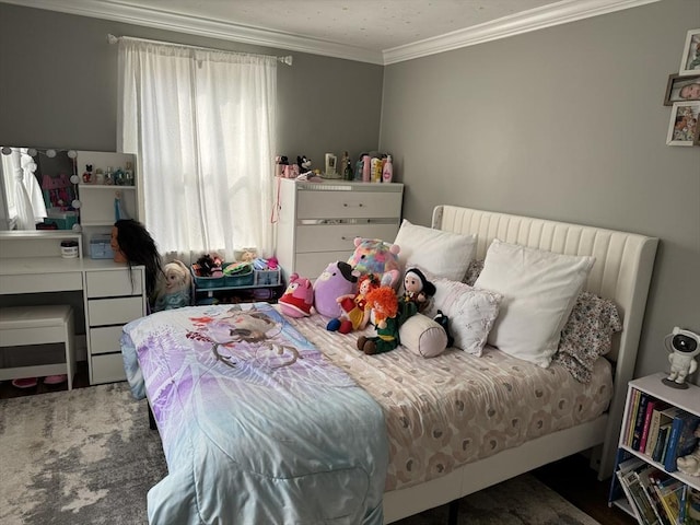 bedroom featuring multiple windows and crown molding