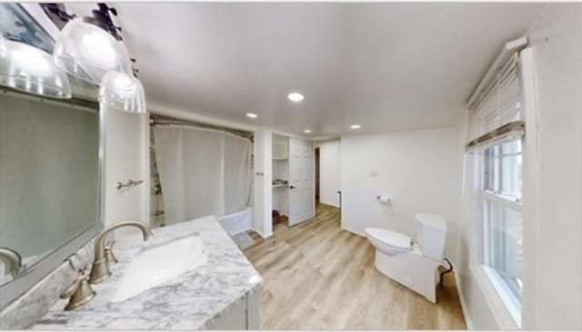 95 Prospect Street Ext, Westfield, MA 01085 - full bathroom with vanity, wood finished floors, a shower with curtain, and recessed lighting