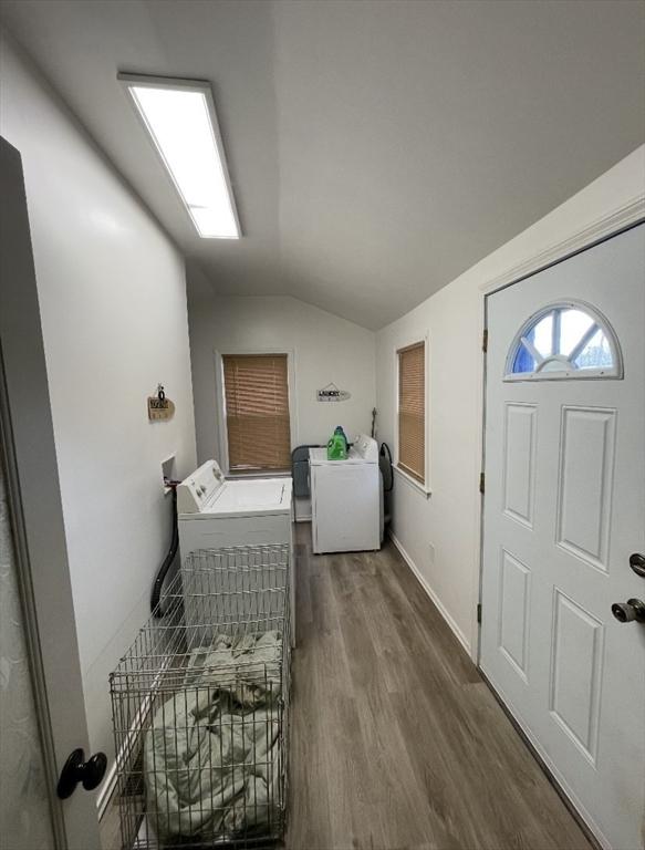 95 Prospect Street Ext, Westfield, MA 01085 - entrance foyer with lofted ceiling, washer and clothes dryer, and wood finished floors
