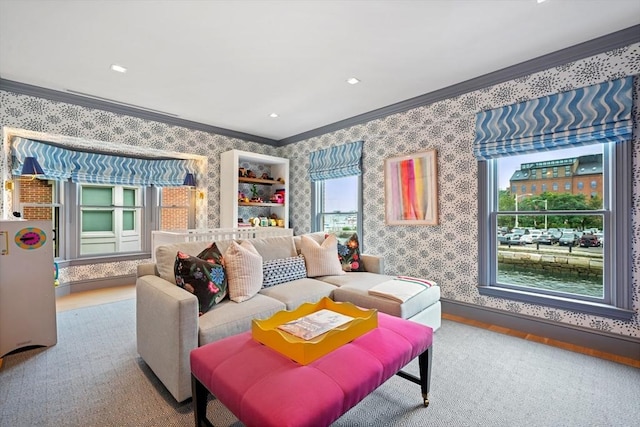 8 Union Wharf Unit 8, Boston, MA 02109 - living room featuring ornamental molding, wallpapered walls, and wood finished floors