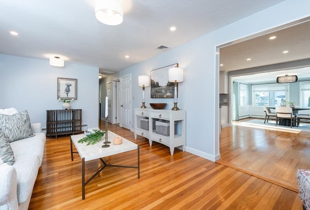 living room with light wood-type flooring