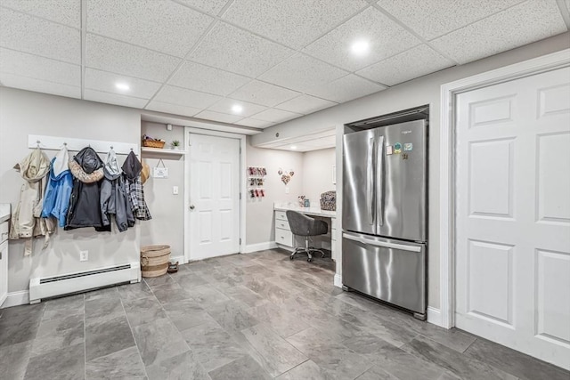 225 Walker St, Seekonk, MA 02771 - mudroom featuring baseboard heating, recessed lighting, a drop ceiling, and baseboards
