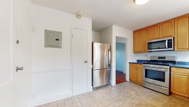 kitchen with stainless steel appliances and electric panel