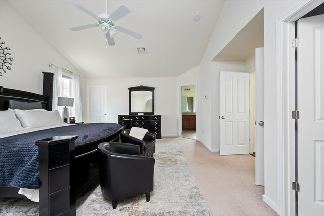 86 Pioneer Trl, Plymouth, MA 02360 - carpeted bedroom featuring lofted ceiling, ensuite bath, baseboards, a ceiling fan, and a closet