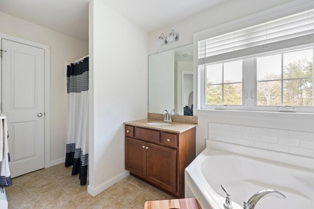86 Pioneer Trl, Plymouth, MA 02360 - bathroom featuring a bath, vanity, and tile patterned flooring