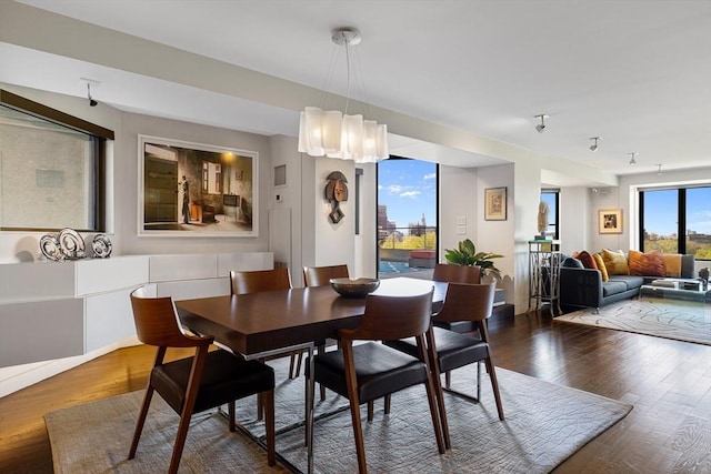 dining area with wood finished floors