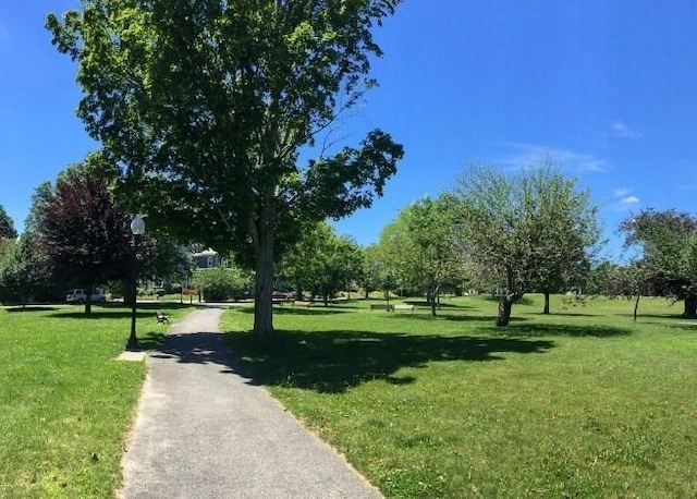 view of property's community with a lawn