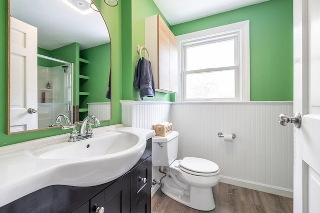 4 Charles River Rd, Medway, MA 02053 - full bathroom with wainscoting, vanity, wood finished floors, and a shower