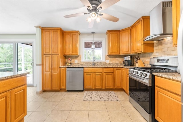 4 Charles River Rd, Medway, MA 02053 - kitchen with stainless steel appliances, wall chimney range hood, and tasteful backsplash