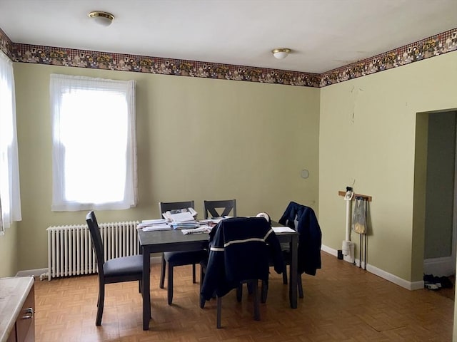 257 French St, Fall River, MA 02720 - dining space with radiator heating unit, baseboards, and an office area