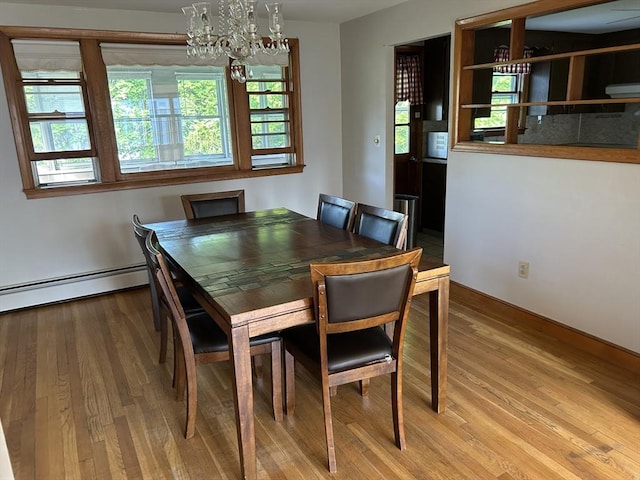 14 Rogers Cir, Braintree, MA 02184 - dining area featuring wood finished floors, baseboard heating, a chandelier, and baseboards