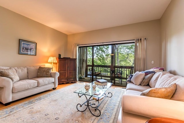 living room featuring light wood-style flooring