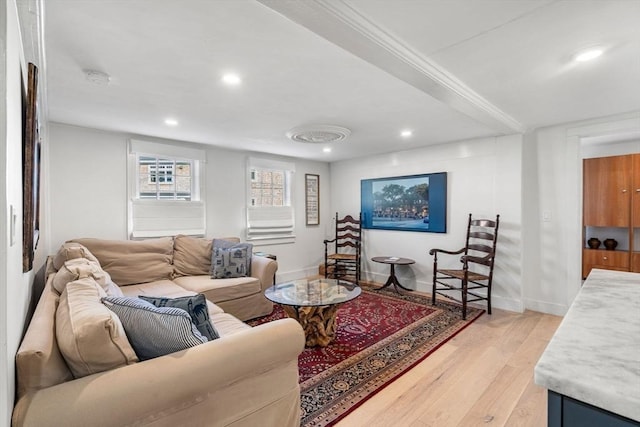 166 Water St Unit 166, Newburyport, MA 01950 - living room featuring light wood-type flooring, recessed lighting, and baseboards
