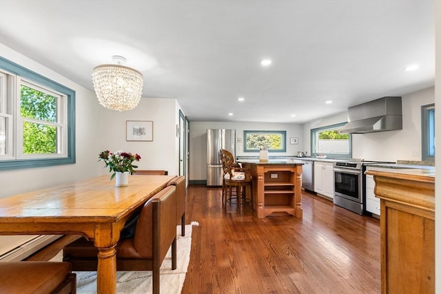 113 Bray St, Gloucester, MA 01930 - dining area featuring dark wood-type flooring, a chandelier, and recessed lighting