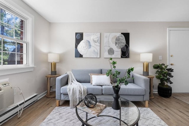 234 Low St Unit 16, Newburyport, MA 01950 - living room featuring a baseboard radiator and wood finished floors