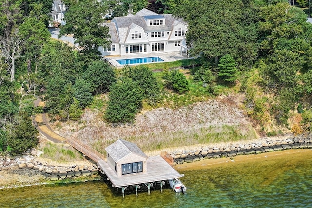 bird's eye view featuring a water view