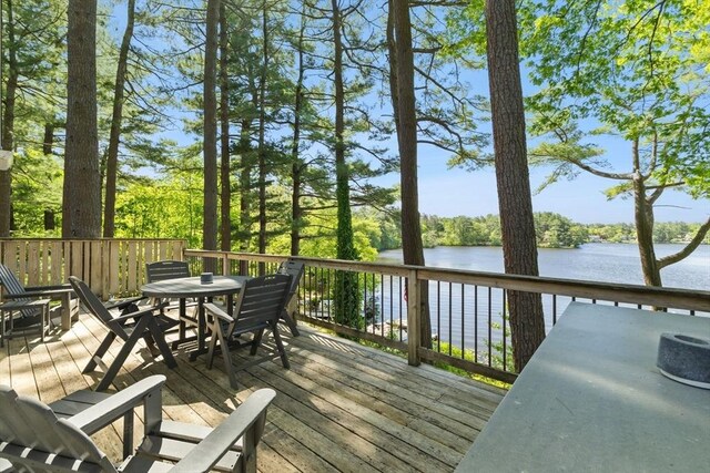 192 Furnace Ln, Pembroke, MA 02359 - deck featuring outdoor dining space and a water view