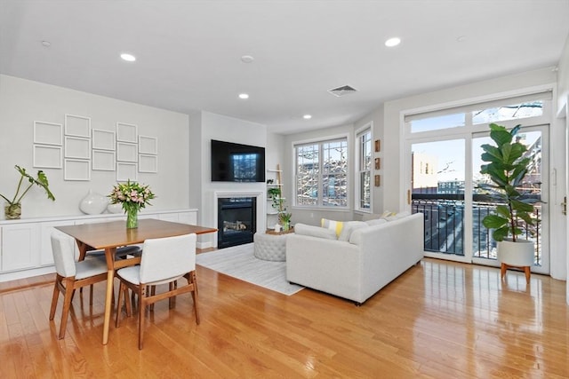 living room with light hardwood / wood-style floors