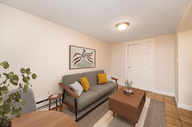 9 Hancock St Unit 1, Boston, MA 02114 - living room with baseboard heating, baseboards, and tile patterned floors