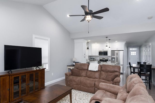 10 Soucy Dr Unit 10, Rutland, MA 01543 - living area featuring a ceiling fan, recessed lighting, and high vaulted ceiling