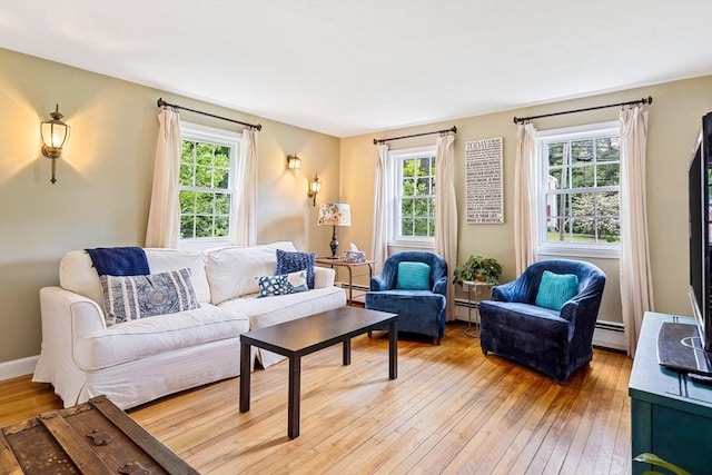 21 Boutwell, Andover, MA 01810 - living area featuring light wood-style flooring, healthy amount of natural light, and a baseboard heating unit