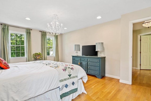 21 Boutwell, Andover, MA 01810 - bedroom with a chandelier, light wood-style floors, and recessed lighting