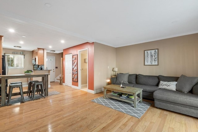 9 Adam St Unit 12, Easton, MA 02375 - living room featuring light wood-style flooring, baseboards, crown molding, and recessed lighting