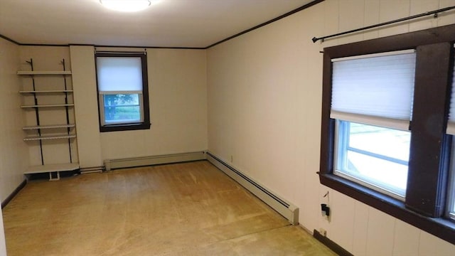 414 Cedar St, Dedham, MA 02026 - unfurnished room featuring baseboard heating, plenty of natural light, light carpet, and crown molding